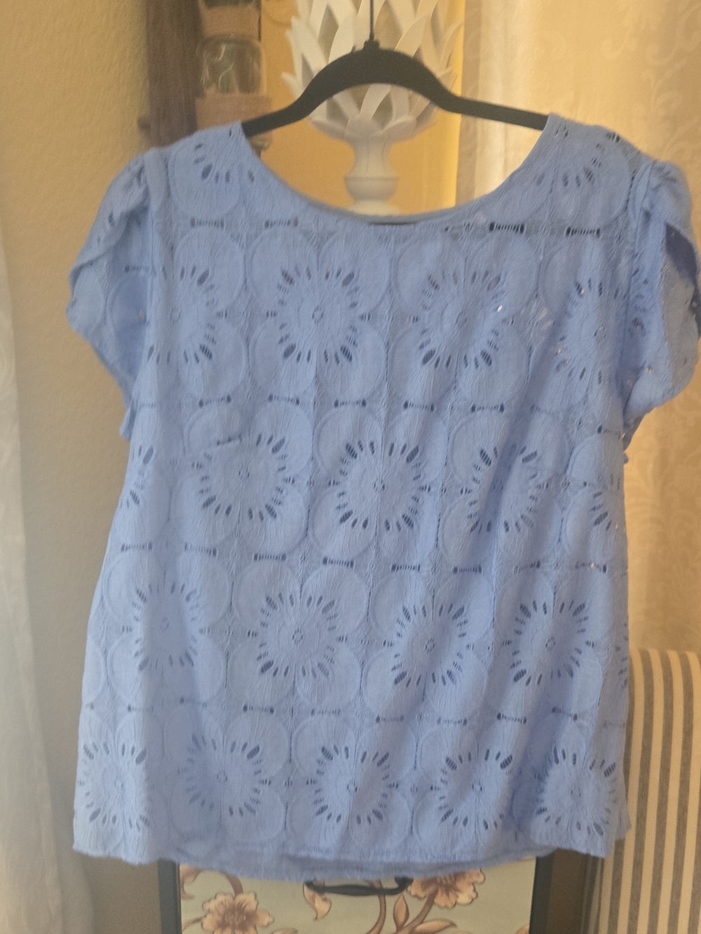 Light Blue Eyelet Short Sleeve Women's Top